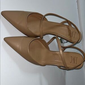 INC International Concepts Tan Pointed-Toe Slingback Heels